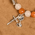 Pulsera de gato atigrado naranja, cuentas de cuarzo blanco y naranja con abalorios de acero inoxidable de cara de gato, rosario de animales