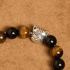 Fidèle chat tigré avec des perles marron-noir pour bracelet animalier de prière affectueux