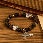Fidèle chat tigré avec des perles marron-noir pour bracelet animalier de prière affectueux