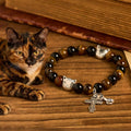 Fidèle chat tigré avec des perles marron-noir pour bracelet animalier de prière affectueux