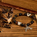 Fidèle chat tigré avec des perles marron-noir pour bracelet animalier de prière affectueux