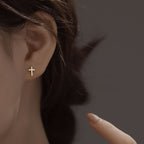 Boucles d'oreilles Croix de la Foi Minimalistes et Brillantes S925 Bicolores VIP