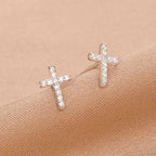 Boucles d'oreilles Croix de la Foi Minimalistes et Brillantes S925 Bicolores VIP