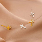 Boucles d'oreilles Croix de la Foi Minimalistes et Brillantes S925 Bicolores VIP