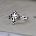 Bague croix ornée en argent sterling style cathédrale avec volutes florales