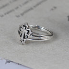 Bague croix ornée en argent sterling style cathédrale avec volutes florales