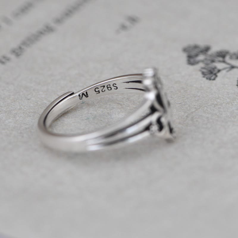 Bague croix ornée en argent sterling style cathédrale avec volutes florales