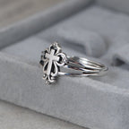 Bague croix ornée en argent sterling style cathédrale avec volutes florales