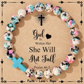 Bracelet croix Psaume 46:5 inspirant avec perles craquelées colorées
