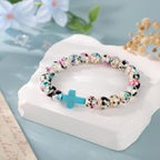 Bracelet croix Psaume 46:5 inspirant avec perles craquelées colorées