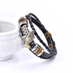 Bracelet style rétro mains en prière GOD BLESS ME Motif tressé noir