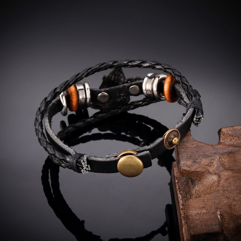 Bracelet style rétro mains en prière GOD BLESS ME Motif tressé noir