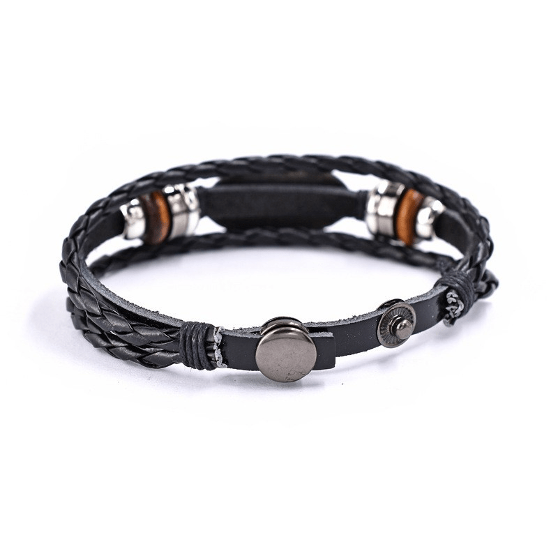 Bracelet en cuir tressé noir avec inscription JESUS IS LORD