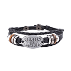 Bracelet en cuir tressé noir avec inscription JESUS IS LORD