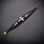 Black Braided Leather Bracelet with Cross & TRUST IN GOD Inscription