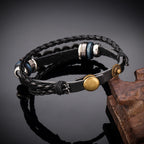 Bracelet de charme Jésus bicolore sur cuir tressé noir