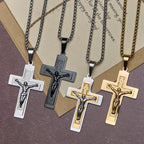 Collar con colgante de crucifijo clásico de Jesús: artesanía de metal multitono