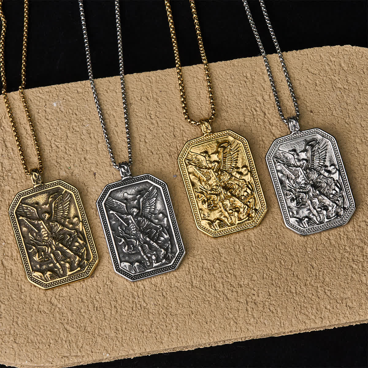 Collar de acero inoxidable con colgante de San Miguel Arcángel, estilo clásico, protección
