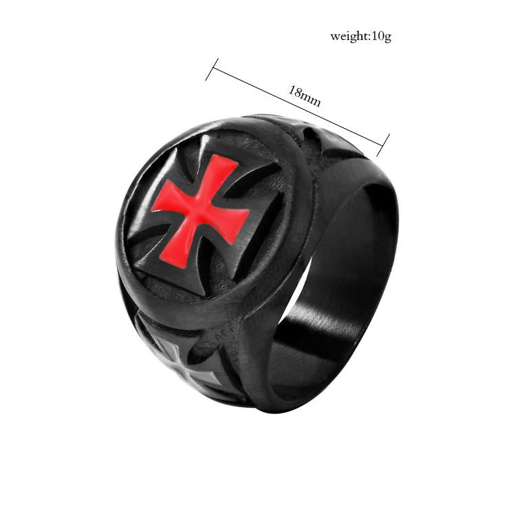 Bague chevalière Templier Croix Foi en armure Noir & Cramoisi