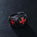 Bague chevalière Templier Croix Foi en armure Noir & Cramoisi