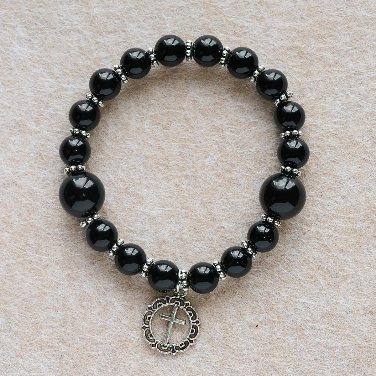 Pulsera de Obsidiana Negra de Armadura Espiritual con Dije de Cruz: Reza sin Miedo
