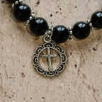 Pulsera de Obsidiana Negra de Armadura Espiritual con Dije de Cruz: Reza sin Miedo
