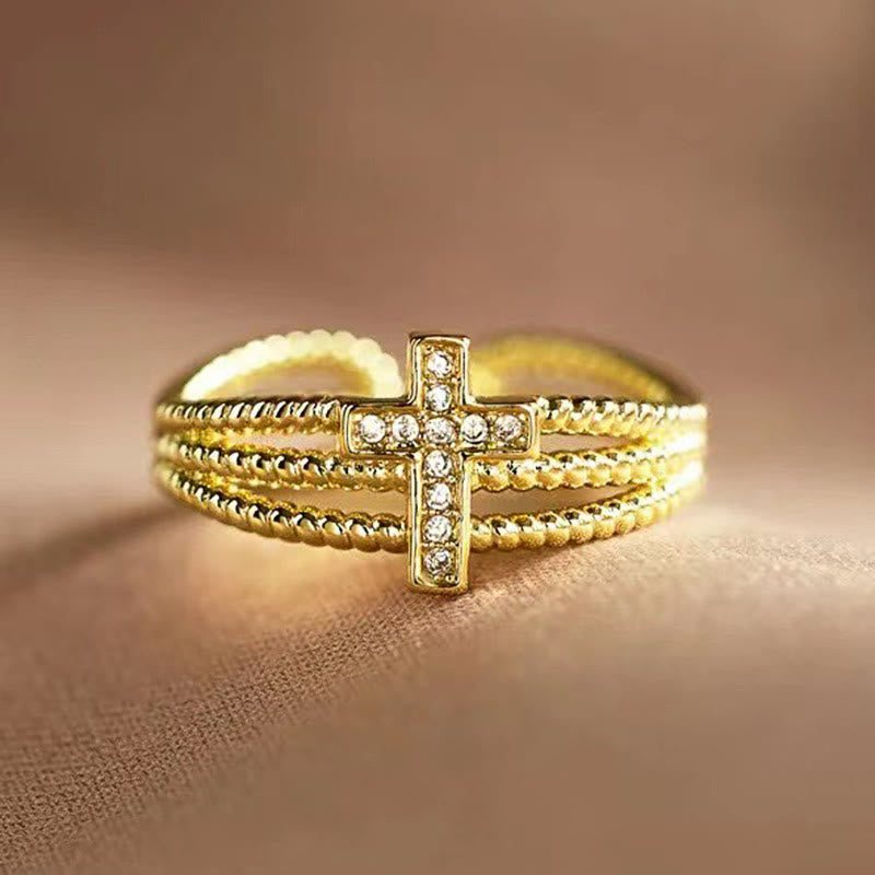 Anillo Cruzado Brillante: Diseño Tachonado de Zirconia para Regalos Impulsados por la Fe
