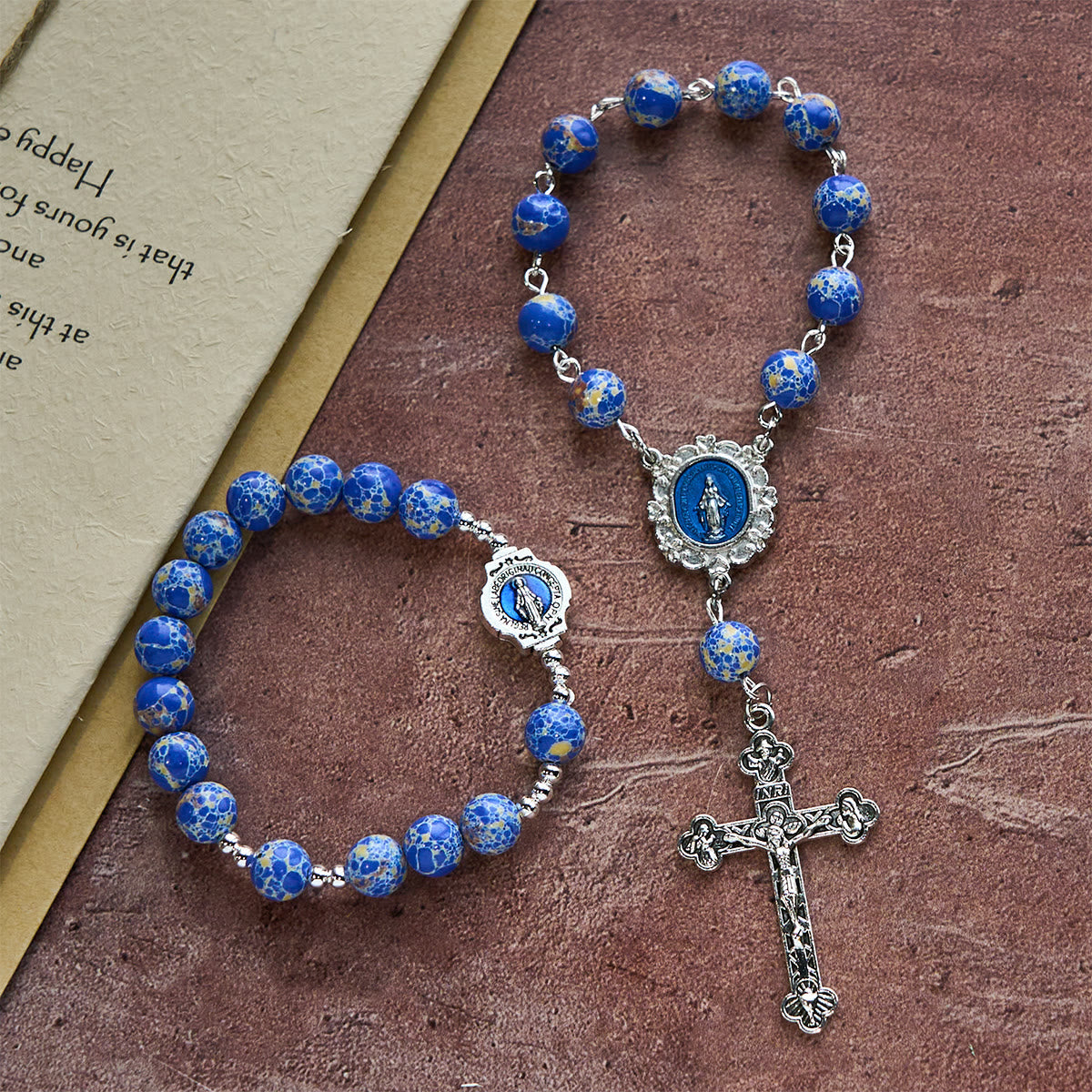 Royal Blue-Tone Stone Beads One Decade Rosary, Bracelet: La Grâce guidée par la main de Marie
