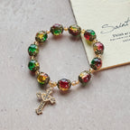 Bracelet en perles de verre rouge, vert et or "Christmas Glory": La foi qui brille
