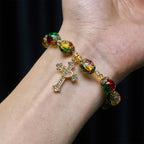Bracelet en perles de verre rouge, vert et or "Christmas Glory": La foi qui brille
