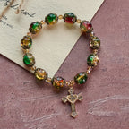 Bracelet en perles de verre rouge, vert et or "Christmas Glory": La foi qui brille