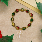 Bracelet en perles de verre rouge, vert et or "Christmas Glory": La foi qui brille