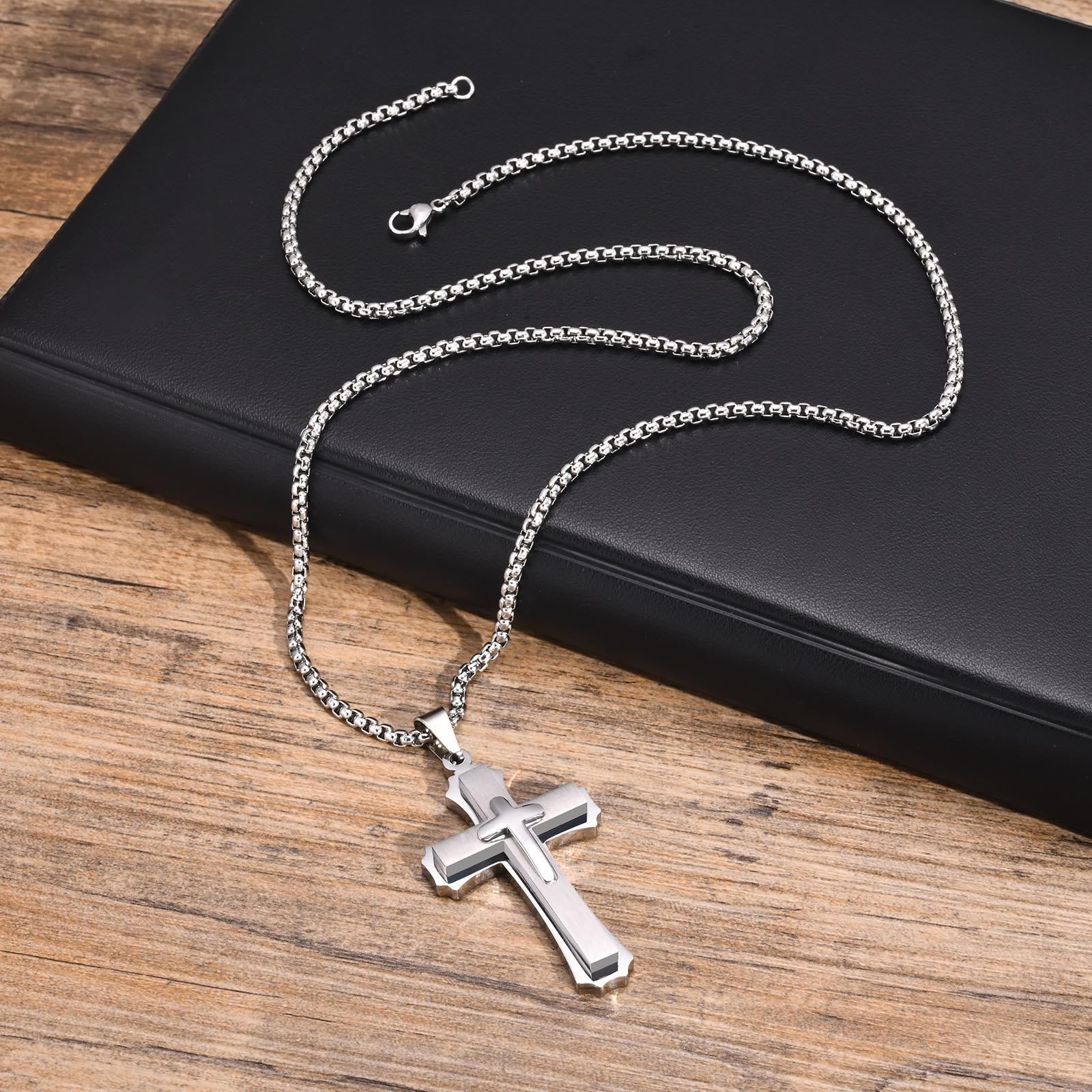 4-Colored Cross Guardian Pendant Necklace: Faith & Protection for Daily Life