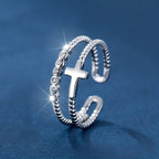 Bague Double Bande Croisée : Éclat de Zircon et Dévotion Quotidienne