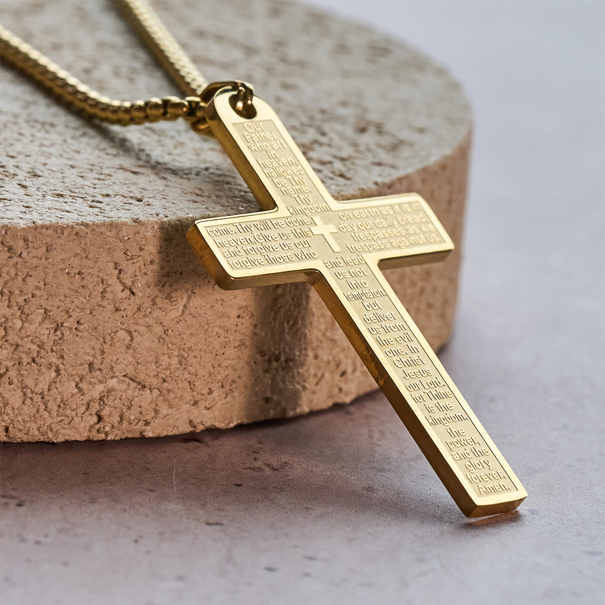 Collier pendentif croix Notre Père en acier inoxydable