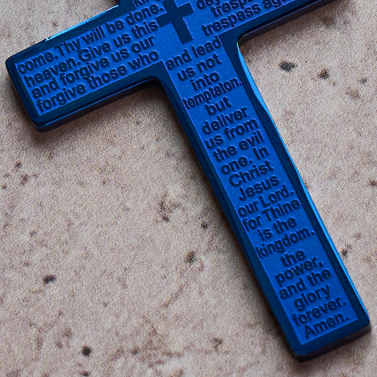 Collier pendentif croix Notre Père en acier inoxydable
