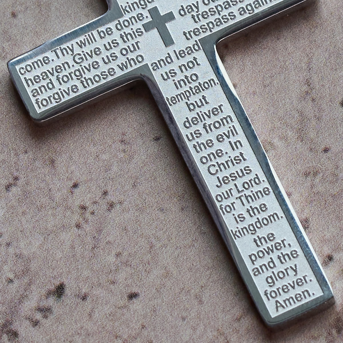 Collier pendentif croix Notre Père en acier inoxydable
