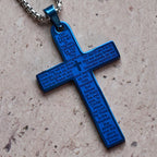 Collier pendentif croix Notre Père en acier inoxydable