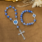 Royal Blue-Tone Stone Beads One Decade Rosary, Bracelet: La Grâce guidée par la main de Marie