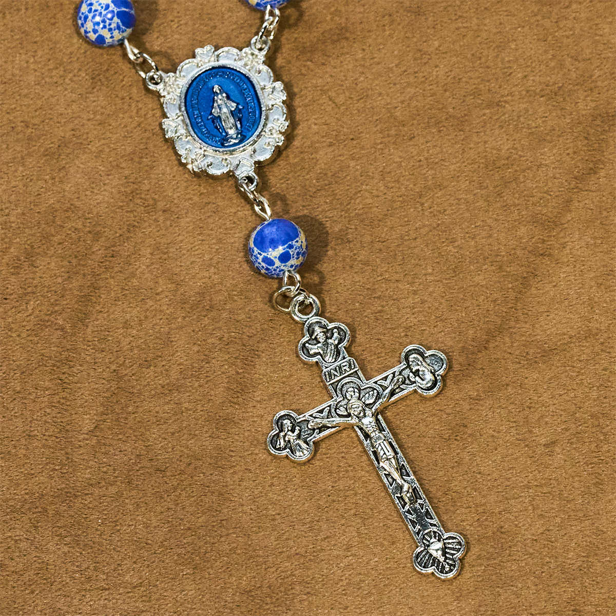 Royal Blue-Tone Stone Beads One Decade Rosary, Bracelet: La Grâce guidée par la main de Marie