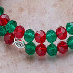 Pulsera de rosario de alambre de memoria roja y verde Faith con pez de JESÚS y crucifijo
