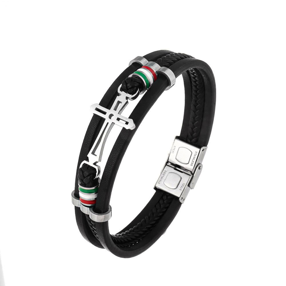 Bracelet en Cuir Croix : Foi Robuste & Dévotion Élégante pour le Quotidien