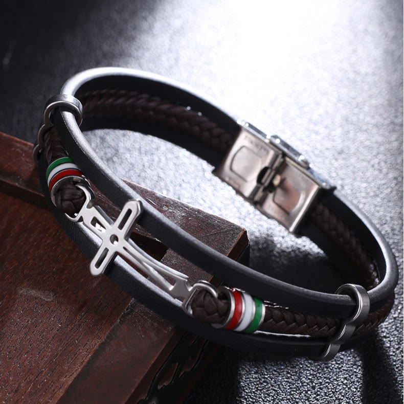 Bracelet en Cuir Croix : Foi Robuste & Dévotion Élégante pour le Quotidien