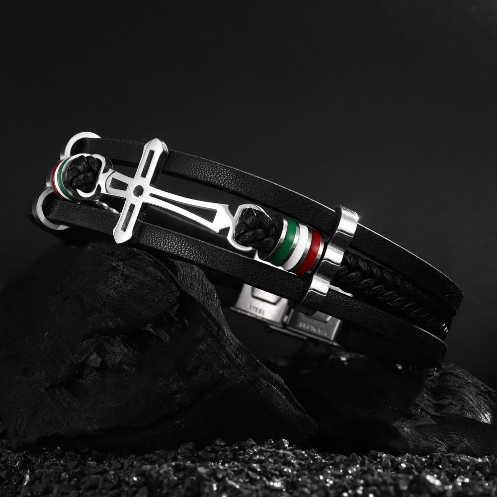 Bracelet en Cuir Croix : Foi Robuste & Dévotion Élégante pour le Quotidien