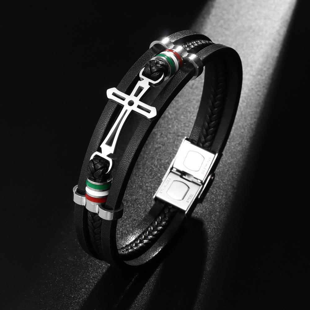 Bracelet en Cuir Croix : Foi Robuste & Dévotion Élégante pour le Quotidien