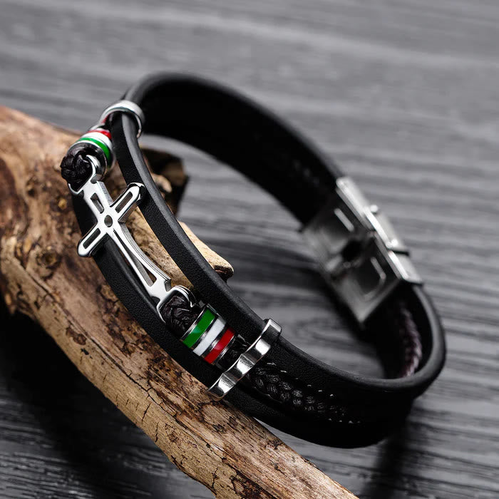 Bracelet en Cuir Croix : Foi Robuste & Dévotion Élégante pour le Quotidien