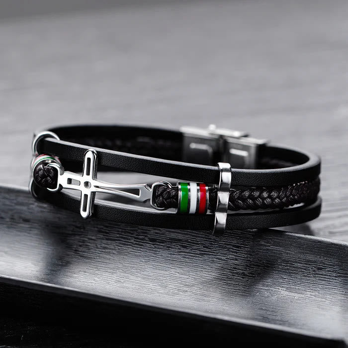 Bracelet en Cuir Croix : Foi Robuste & Dévotion Élégante pour le Quotidien