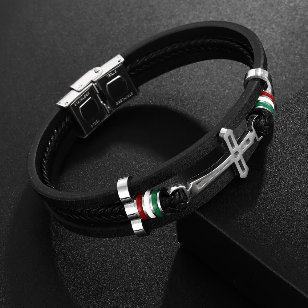 Bracelet en Cuir Croix : Foi Robuste & Dévotion Élégante pour le Quotidien