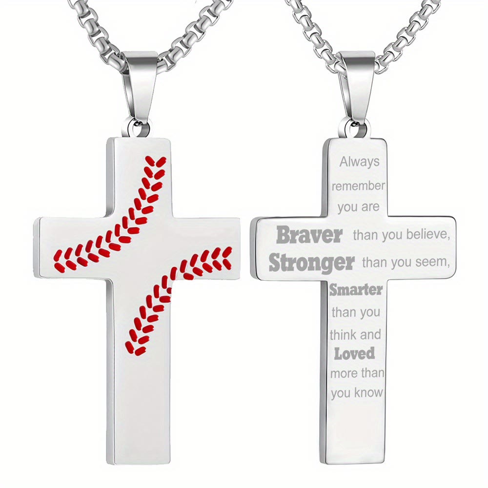 Collar Cruz de Costura de Béisbol: Devoción Atlética y Cita Inspiradora