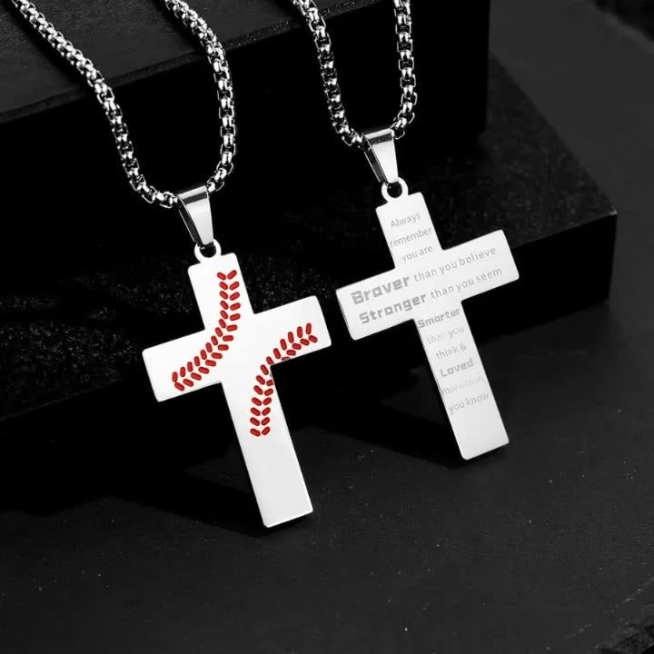Collar Cruz de Costura de Béisbol: Devoción Atlética y Cita Inspiradora